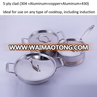 professional 5-ply copper clad stainless steel kitchenware