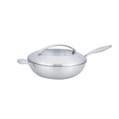 Chinese professional stainless steel best types of non stick cooking frying woks pan with lid size for sale